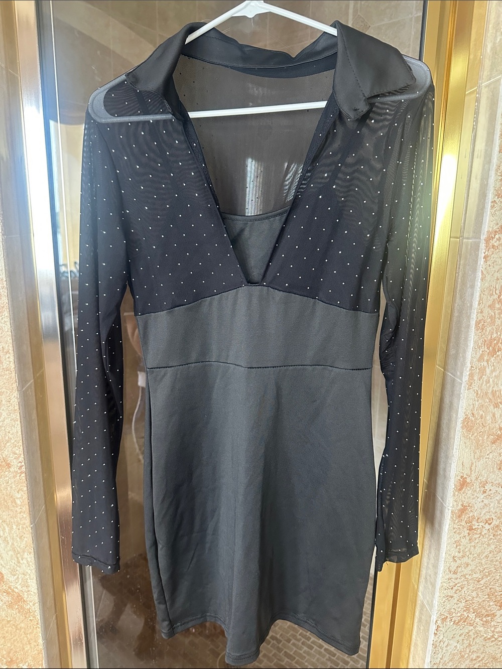 Women's Black mesh Long-Sleeve V-Neck Dress size Small